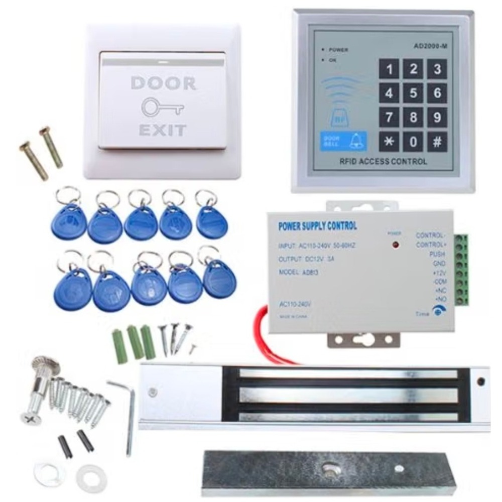 RFID Door Access Control System Kit Magnetic Lock 10 Key Fobs Exit Button HS0014